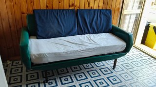 Divano vintage anni 50 tessuto legno