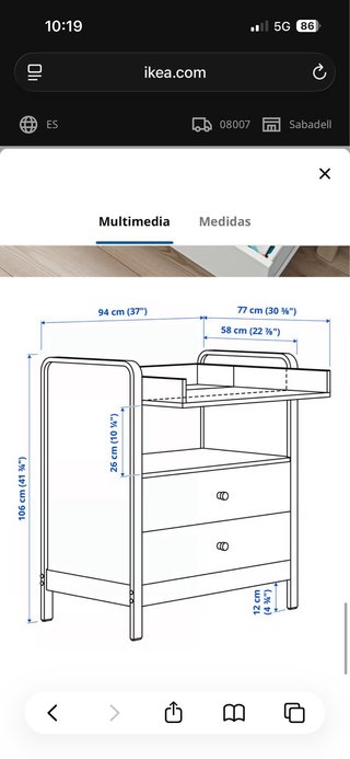Cómoda cambiador ÄLSKVÄRD abedul/blanco