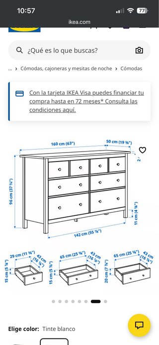 Cómoda Hemnes 8 cajones blanco
