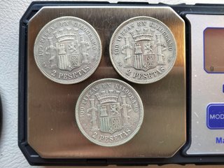 3 Monedas Plata 2 Pesetas del centenario