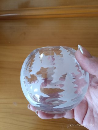 Portavelas Cristal Navidad Árboles y Ciervo
