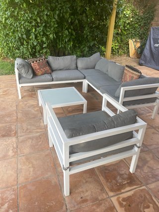 Conjunto Terraza 7 Plazas Gris y Blanco