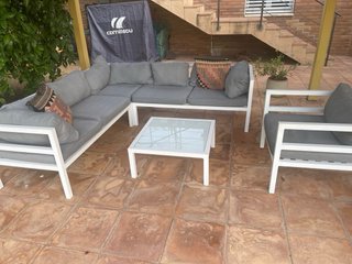 Conjunto Terraza 7 Plazas Gris y Blanco