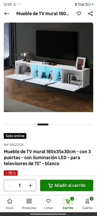Mueble TV Blanco LED 180x35x30cm