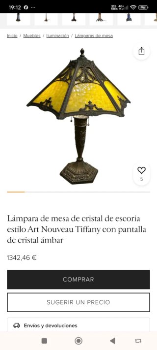 Lámpara Vintage Art Nouveau Tiffany Cristal