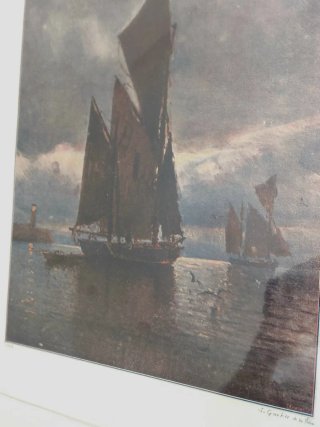 Lámina Antigua Marina Barco Faro 1916 Paspartú