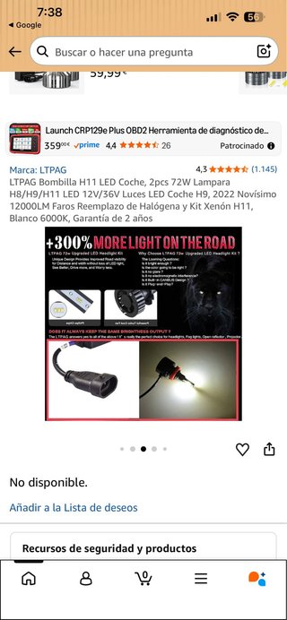 LTPAG Bombilla H11 LED Coche 72W