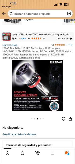 LTPAG Bombilla H11 LED Coche 72W