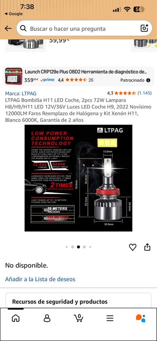 LTPAG Bombilla H11 LED Coche 72W