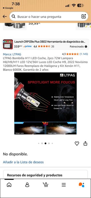 LTPAG Bombilla H11 LED Coche 72W