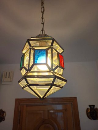 Farol colgante de cristal y metal