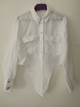 Camisa Zara Lino Blanca Crop Tie-Front