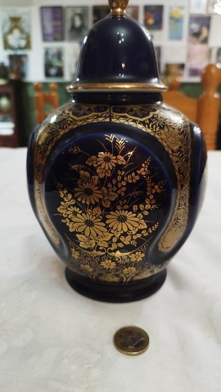 Tibor porcelana japonesa azul cobalto y dorado