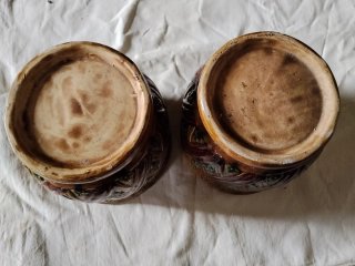 2 Maceteros Cerámica Antiguos Marrón y Verde