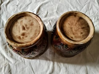 2 Maceteros Cerámica Antiguos Marrón y Verde