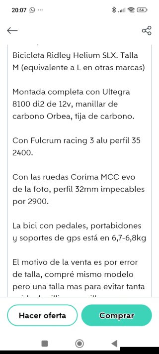 Bicicleta de carretera Ridley blanca
