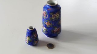 Pareja jarrones asiáticos mini azules