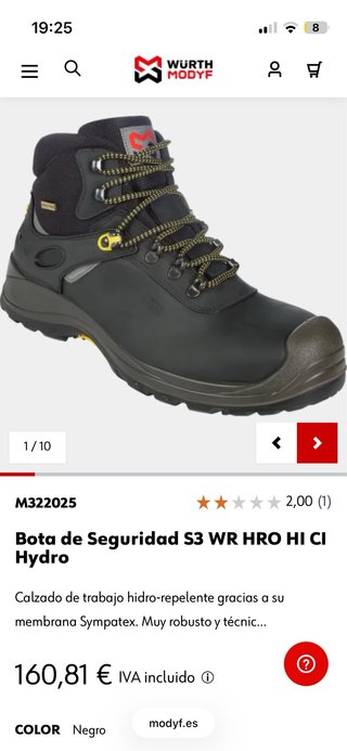 Botas Seguridad Wurth Hydro S3 Talla 42