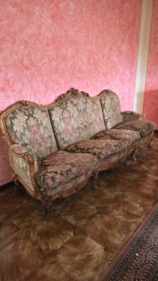 Divano Luigi XV Rococò Tessuto e Legno