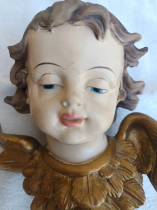 Figura Ángel Querubín  Dorado Vintage Arte Sacro.
