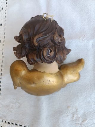 Figura Ángel Querubín  Dorado Vintage Arte Sacro.