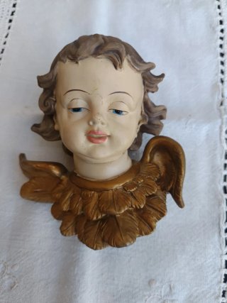 Figura Ángel Querubín  Dorado Vintage Arte Sacro.