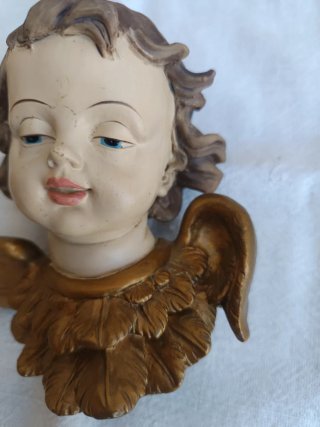 Figura Ángel Querubín  Dorado Vintage Arte Sacro.