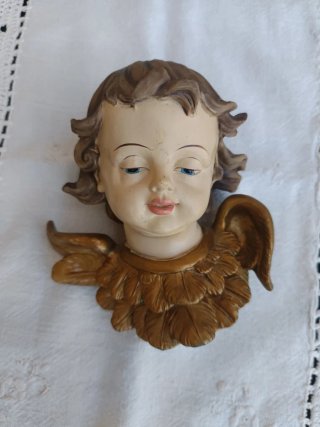 Figura Ángel Querubín  Dorado Vintage Arte Sacro.