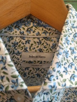 Camisa Lino Flores Azul y verde Pedro del Hierro