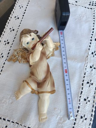 Figura Ángel Querubín Antiguo con Flauta Vintage