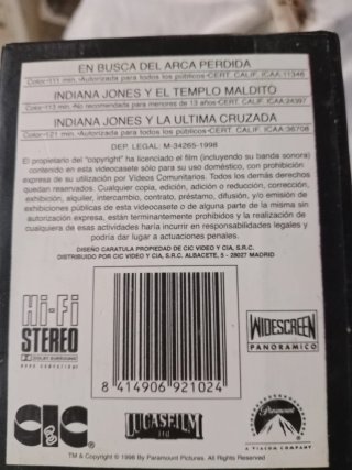 Trilogía Indiana Jones VHS (1998)