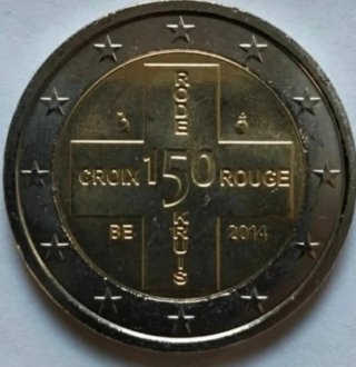 Moneda Bélgica 2014 Cruz Roja 150 Aniversario