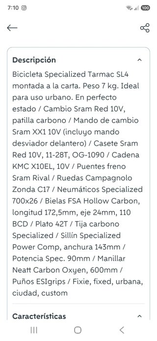 Bicicleta Specialized Tarmac 4 Carbono talla 54