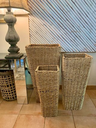 3 Jarrones Cuerda Natural Trenzada Beige