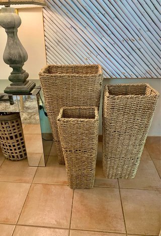 3 Jarrones Cuerda Natural Trenzada Beige