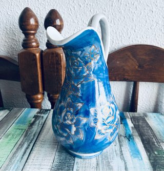 Conjunto AguaManil Palangana Con Jarra Azul Dorado