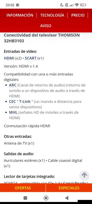 TV Thomson 32 Negra/!!!!!NO SMART TV!!!!!!CAMBIO