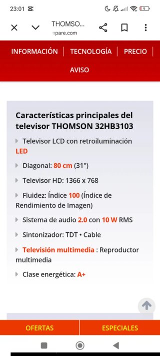 TV Thomson 32 Negra/!!!!!NO SMART TV!!!!!!CAMBIO