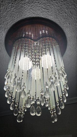 Lámpara Techo Vintage Cristal Lágrimas Madera