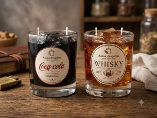 Velas Aromáticas Tipo Bebida (Coca-Cola y Whisky)
