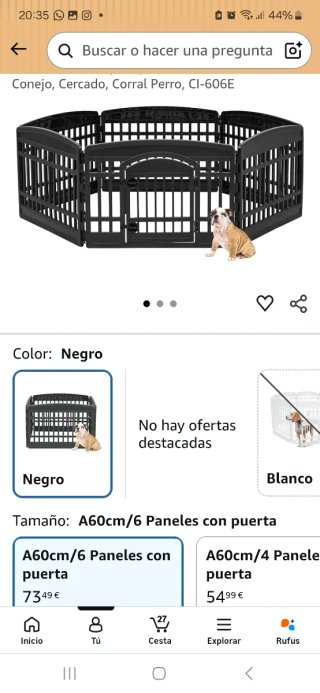 Parque para perros 6 paneles H60cm con puerta