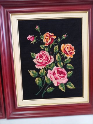 2 Cuadros Tapiz Bordado Flores