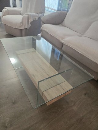 Mesa de centro cristal y madera