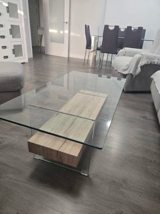 Mesa de centro cristal y madera