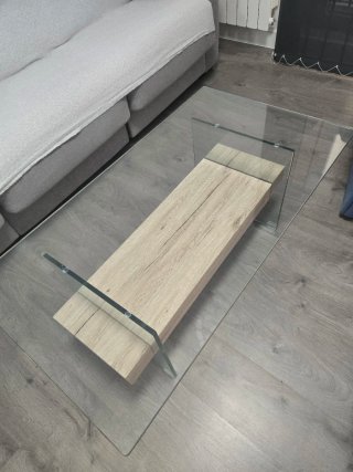 Mesa de centro cristal y madera