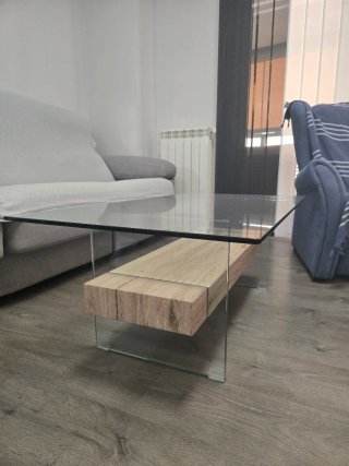 Mesa de centro cristal y madera