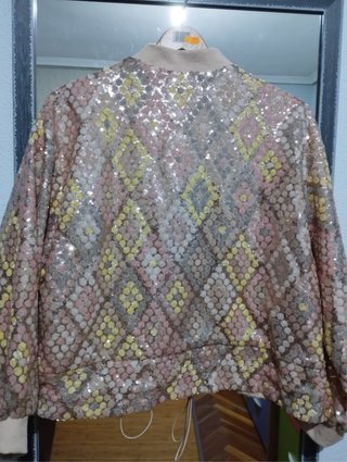 Bomber lentejuelas oro y rosa