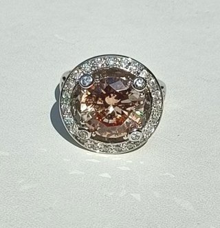Anillo Plata Rodio Cristal Halo Champán