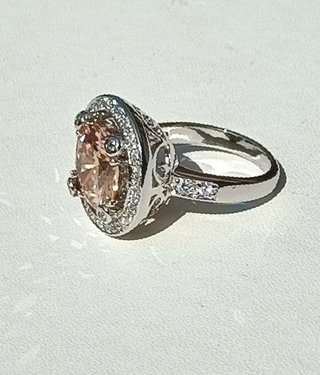 Anillo Plata Rodio Cristal Halo Champán