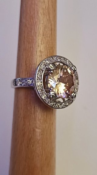 Anillo Plata Rodio Cristal Halo Champán